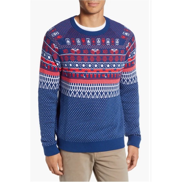 Southern Tide Rendezvous Sweater Mens Medium Blue Red Fair Isle 100% Cotton - Picture 1 of 8